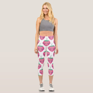 Smiling sleeping strawberries, cute pattern. capri leggings