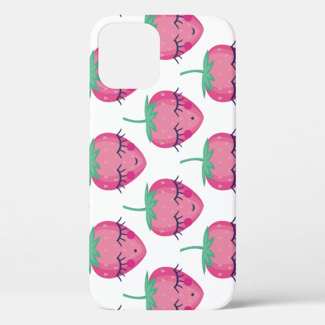 Smiling sleeping strawberries, cute pattern. Case-Mate iPhone case (Back)