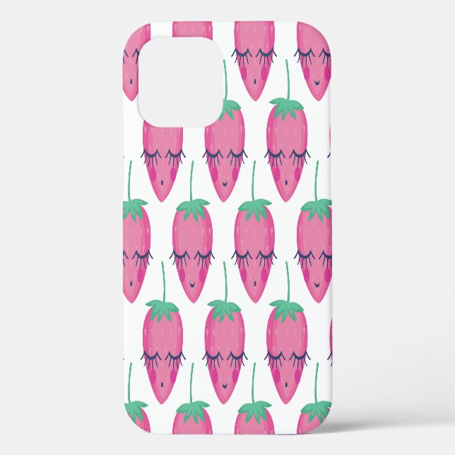Smiling sleeping strawberries, cute pattern. Case-Mate iPhone case (Back)