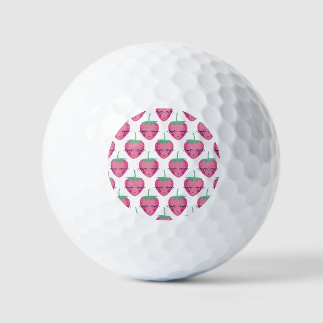 Smiling sleeping strawberries, cute pattern. golf balls (Front)