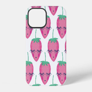 Smiling sleeping strawberries, cute pattern. iPhone 12 case