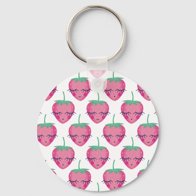 Smiling sleeping strawberries, cute pattern. key ring (Front)