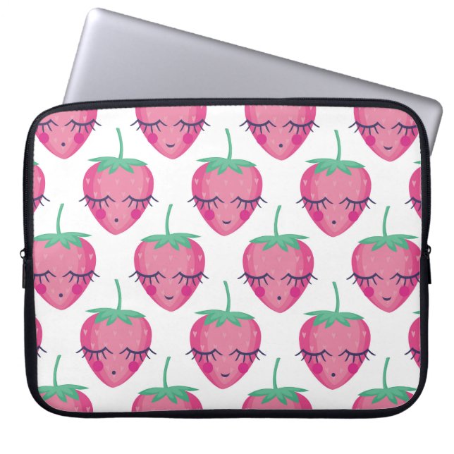 Smiling sleeping strawberries, cute pattern. laptop sleeve (Front)
