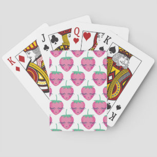 Smiling sleeping strawberries, cute pattern. playing cards