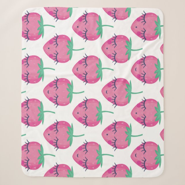 Smiling sleeping strawberries, cute pattern. sherpa blanket (Front)