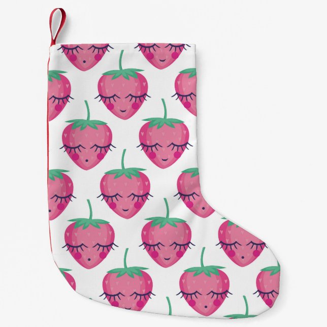 Smiling sleeping strawberries, cute pattern. small christmas stocking (Front)