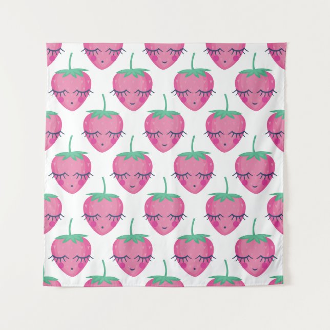 Smiling sleeping strawberries, cute pattern. tapestry (Front)