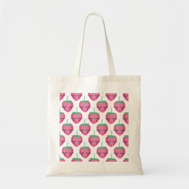 Smiling sleeping strawberries, cute pattern. tote bag (Front)