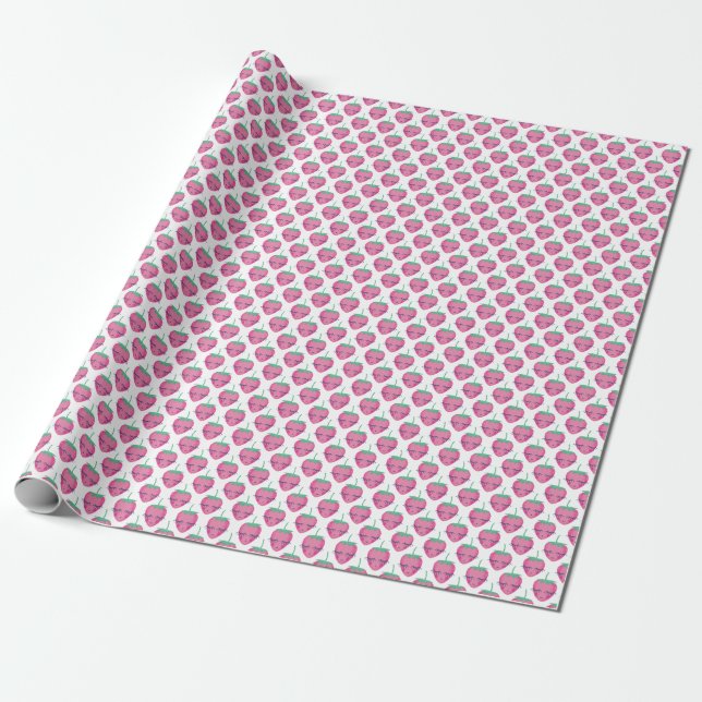 Smiling sleeping strawberries, cute pattern. wrapping paper (Unrolled)