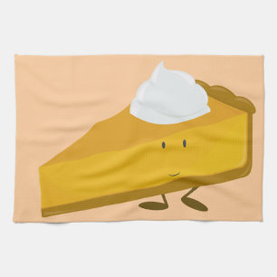 Smiling slice of pumpkin pie tea towel