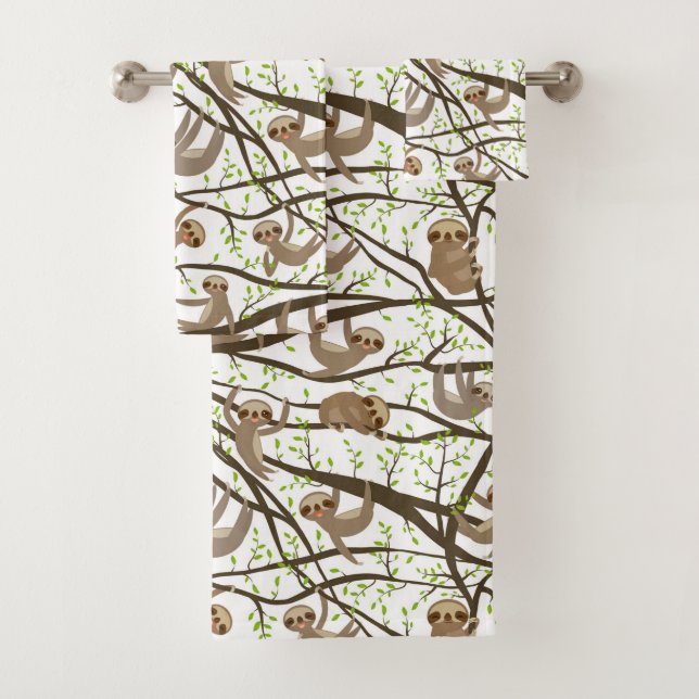 Smiling Sloth Pattern Bath Towel Set (Insitu)