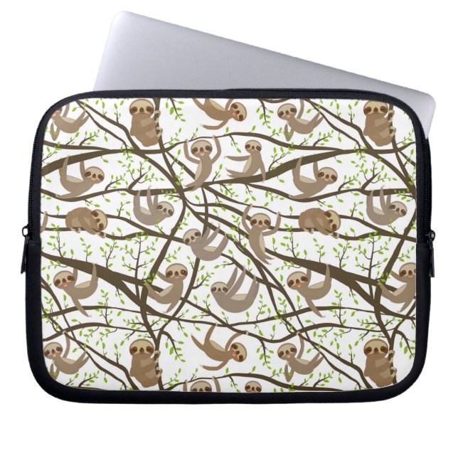Smiling Sloth Pattern Laptop Sleeve (Front)