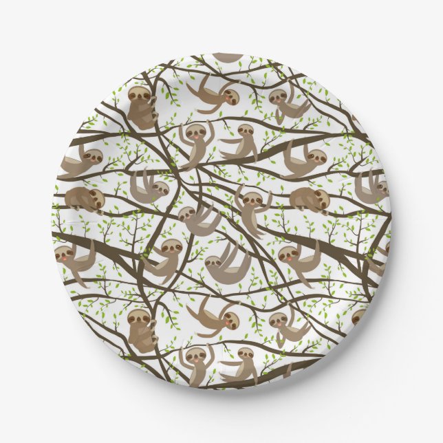 Smiling Sloth Pattern Paper Plate (Front)