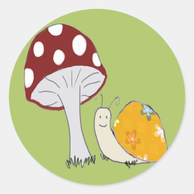 Smiling Snail by a Toadstool Stickers (Front)