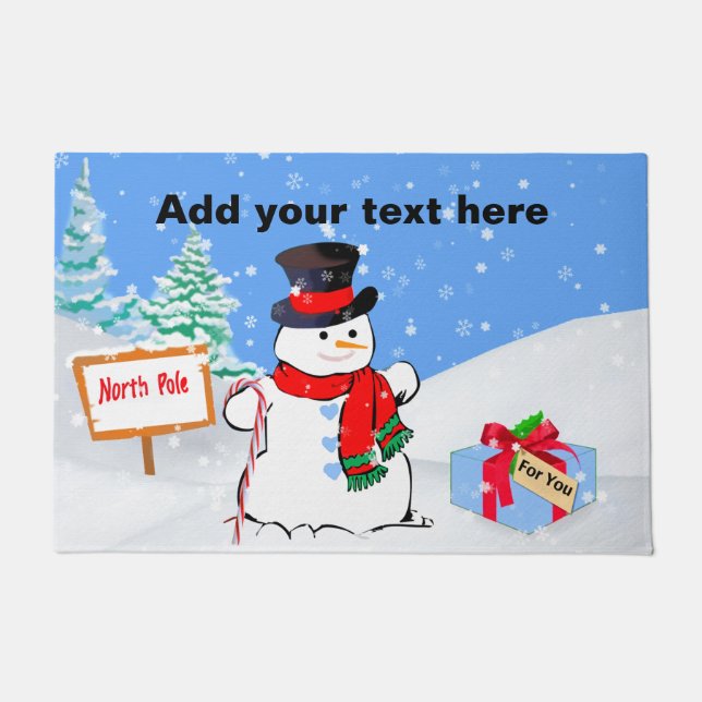 Smiling Snowman and Christmas Present Doormat (Front)