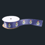 Smiling Snowman Blue and Snowflakes Christmas<br><div class="desc">Smiling Snowman Blue and Snowflakes Christmas Satin Ribbon</div>