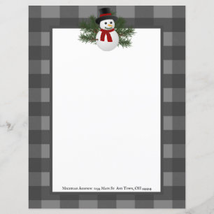 Smiling Snowman Buffalo Plaid Paper Stationery