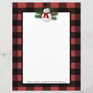 Smiling Snowman Buffalo Plaid Paper Stationery