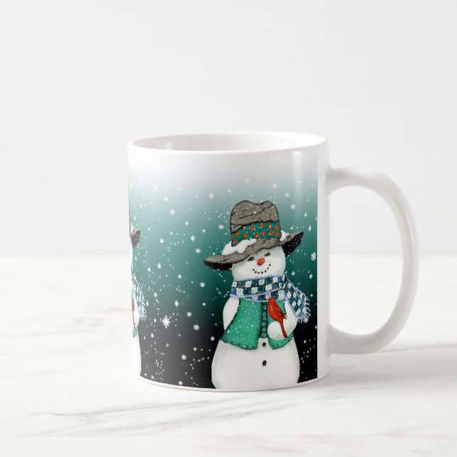 Smiling Snowman, Cardinal in a Snowstorm Mug (Right)