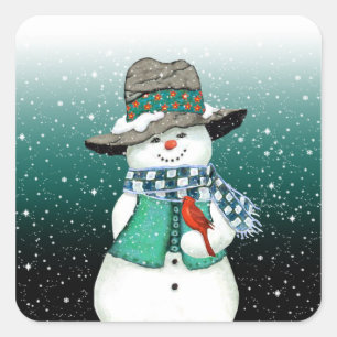 Smiling Snowman, Cardinal in a Snowstorm Stickers