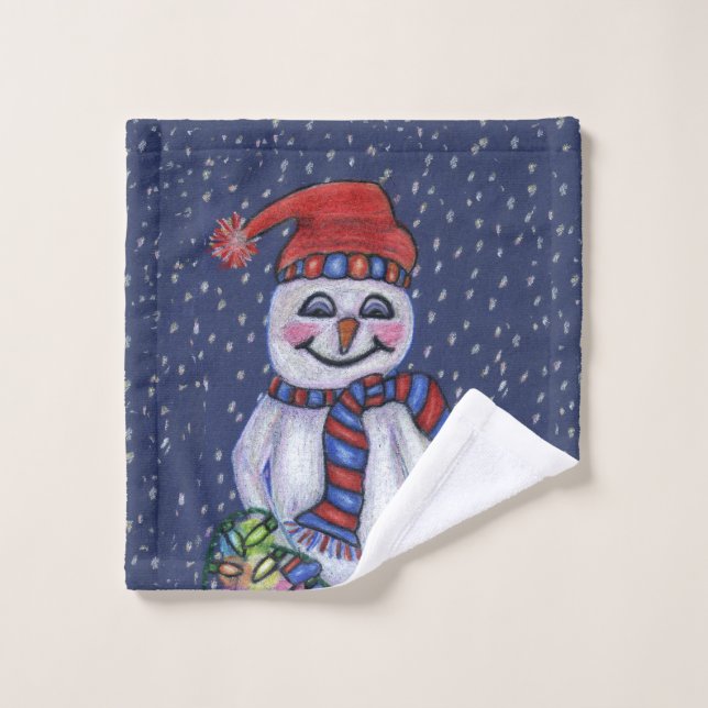 Smiling Snowman Carrot Nose Hat Scarf String Light Wash Cloth (Wash Cloth)
