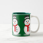 Smiling Snowman Christmas Two-Tone Coffee Mug<br><div class="desc">Smiling and cute,  this little snowman circles this coffee mug. Colourful,  two-tone mug will help brighten your winter mornings whether you drink tea,  coffee or hot chocolate or give as gift! This design is also available as a sticker,  gift bag,  postcard or gift wrapping paper.</div>