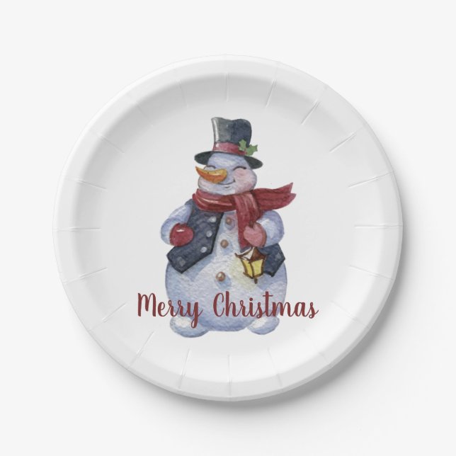 Smiling Snowman Customisable Paper Plate (Front)