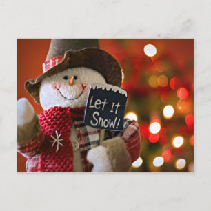 Smiling snowman doll with a hat, scarf postcard