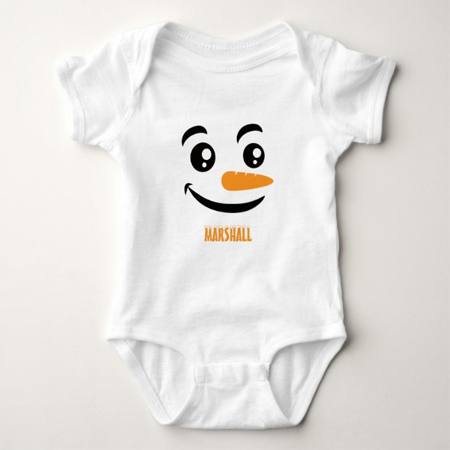 Smiling Snowman Face Baby Bodysuit (Front)