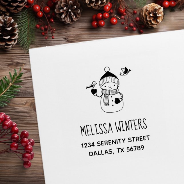 Smiling Snowman in Knitted Hat and Scarf Address 2 Rubber Stamp (Creator Uploaded)