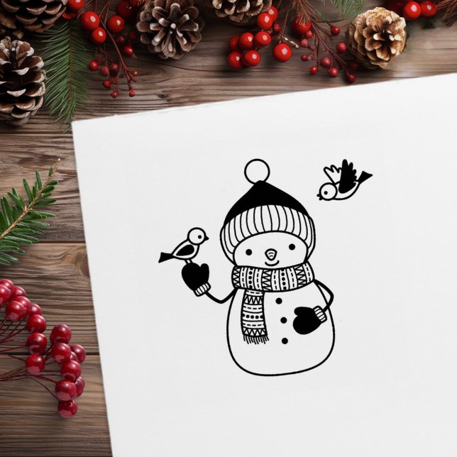 Smiling Snowman in Knitted Hat and Scarf Rubber Stamp (Creator Uploaded)