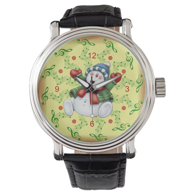 Smiling Snowman ~ Musical Scrolls ~ Christmas ~ Watch (Front)