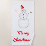 Smiling Snowman, Red Santa Hat, "Merry Christmas!" Beach Towel<br><div class="desc">This design features a smiling snowman wearing a red Christmas Santa hat. It also features the warm greeting,  "Merry Christmas!".</div>