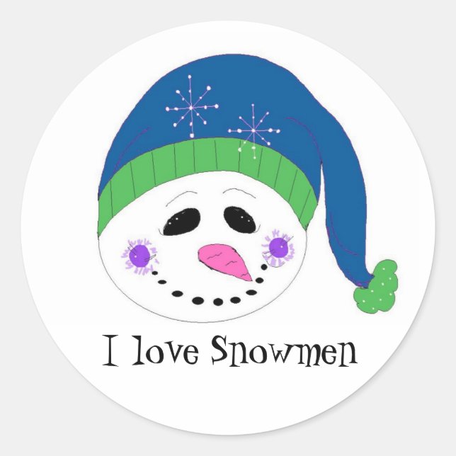 Smiling Snowmen Classic Round Sticker (Front)