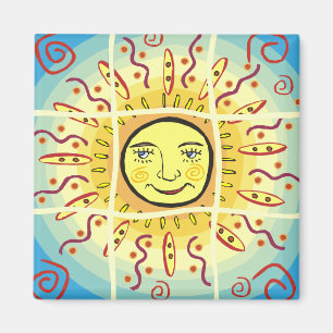 Smiling Solar Sun Squares Magnet