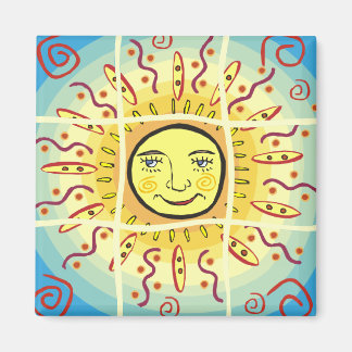 Smiling Solar Sun Squares Magnet
