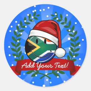 Smiling South African Flag Christmas Style Classic Round Sticker