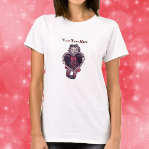 Smiling Spooky Rag Doll With Glack Heart red Bow T-Shirt