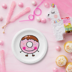 Smiling Sprinkle Donut Character Art Paper Plate