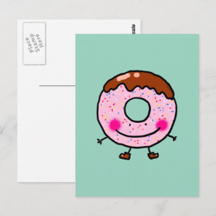 Smiling Sprinkle Donut Character Art Postcard