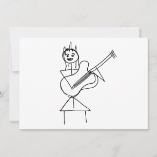 Smiling Stick Figure Girl holding bass / guitar
