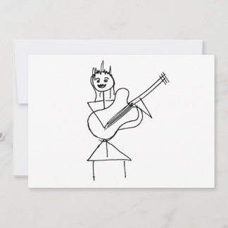 Smiling Stick Figure Girl holding bass / guitar