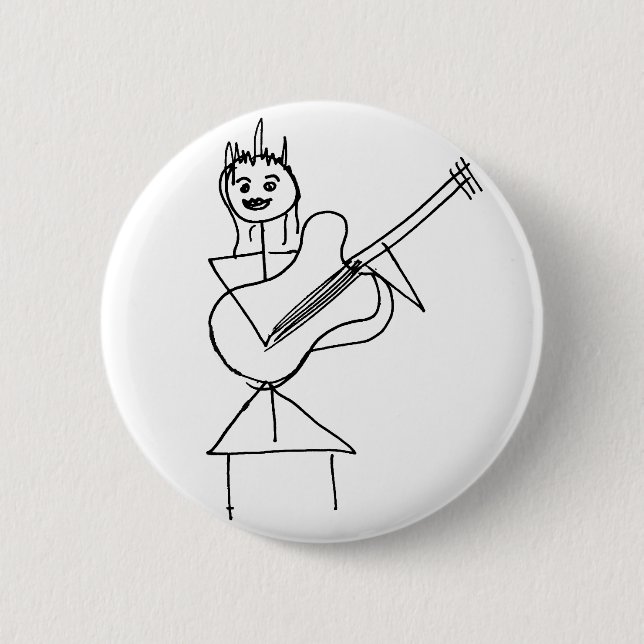 Smiling Stick Figure Girl holding bass / guitar 6 Cm Round Badge (Front)