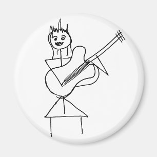 Smiling Stick Figure Girl holding bass / guitar Magnet