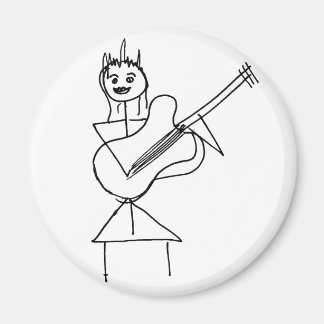 Smiling Stick Figure Girl holding bass / guitar Magnet