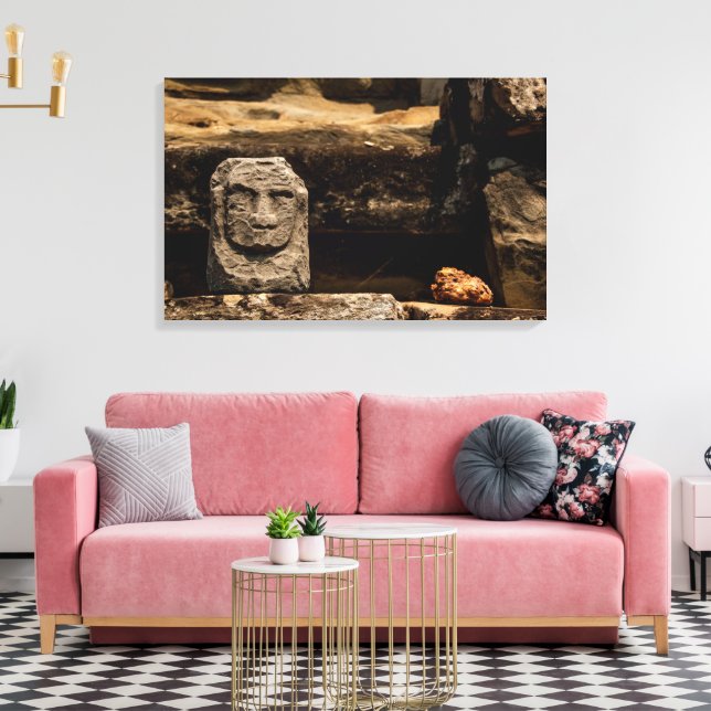Smiling Stone Totem Cambodia - Canvas Wall Art (Insitu(LivingRoom))