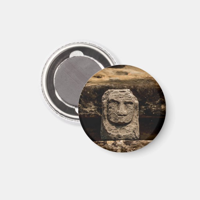 Smiling Stone Totem Cambodia Circle Magnet (Front/Back)