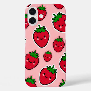 Smiling strawberry with rosy cheeks iPhone 16 plus case