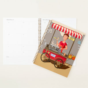 Smiling Street Food Vendor Colourful Food Cart Planner