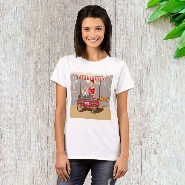 Smiling Street Food Vendor Colourful Food Cart T-Shirt (Creator Uploaded)